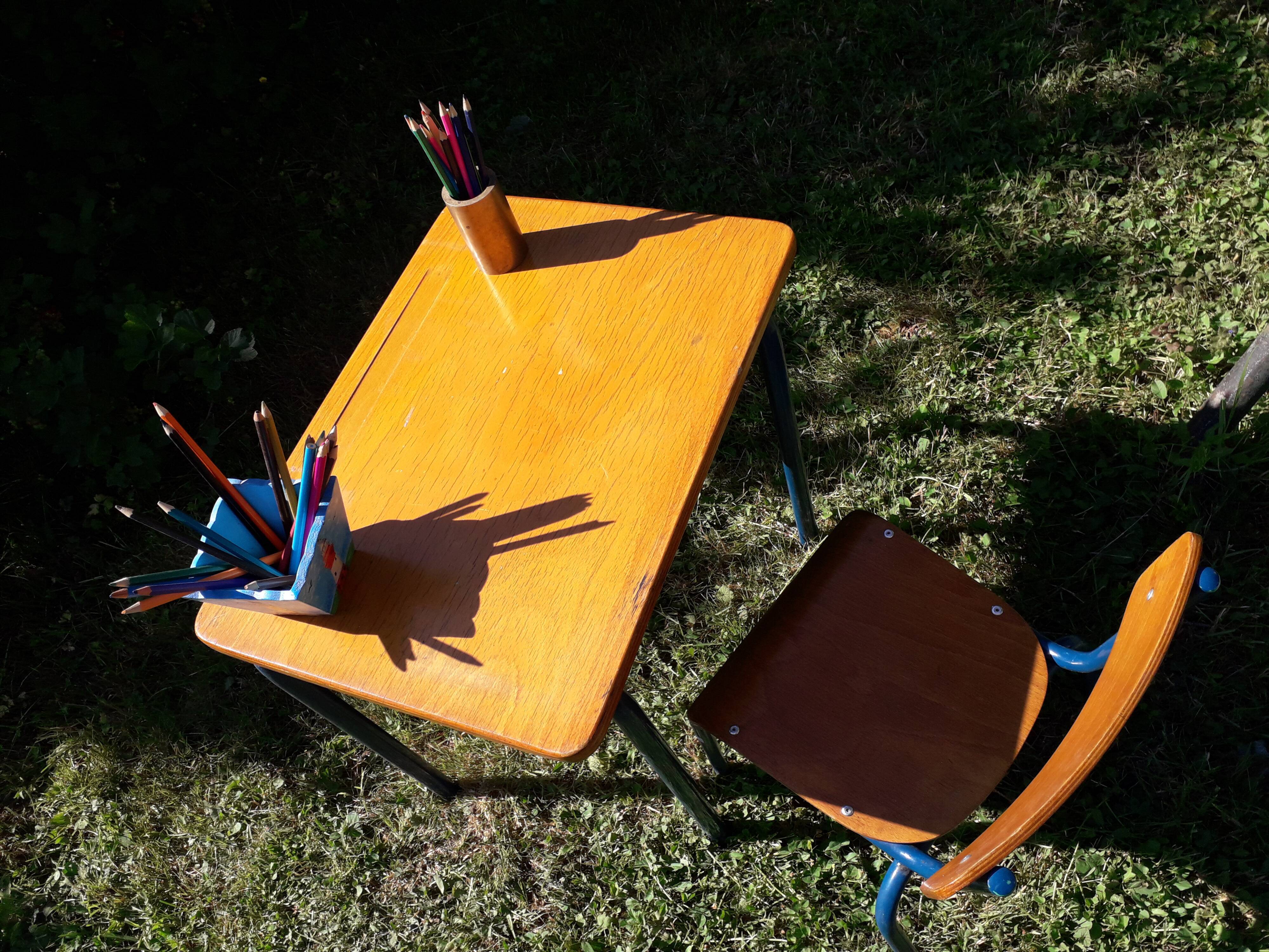 Desk desk desk table child school metal wood and vintage chair