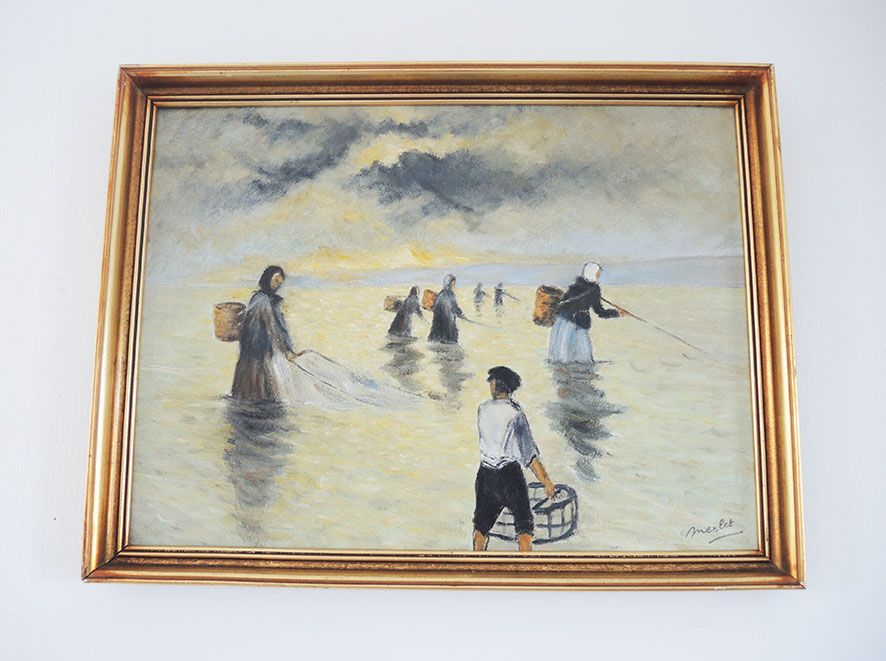 Oil on wood framed and signed henri merlet : les pêcheuses normandes