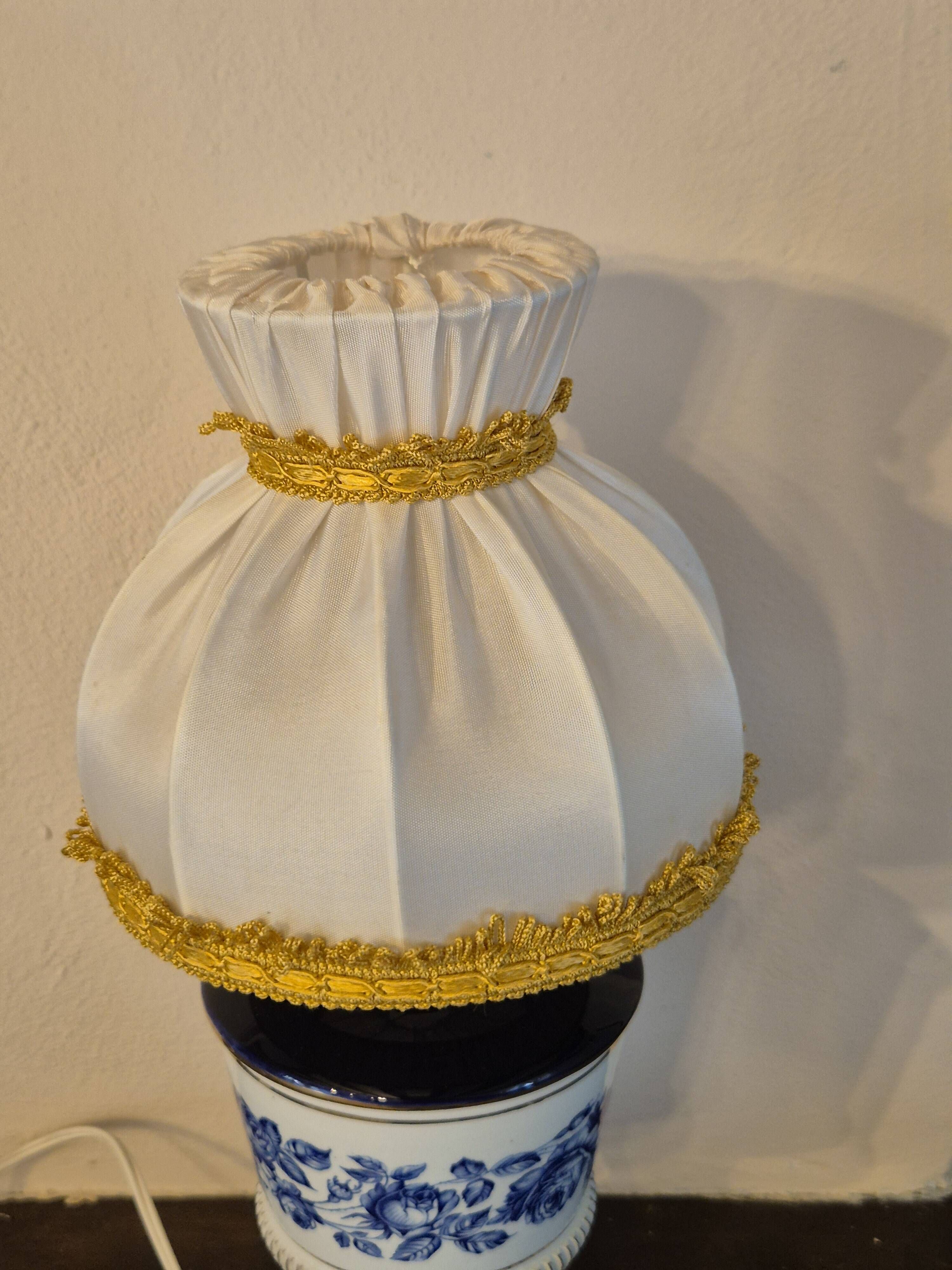 Italian Porcelain Table Lamp - Hand-painted,  blue and white floral