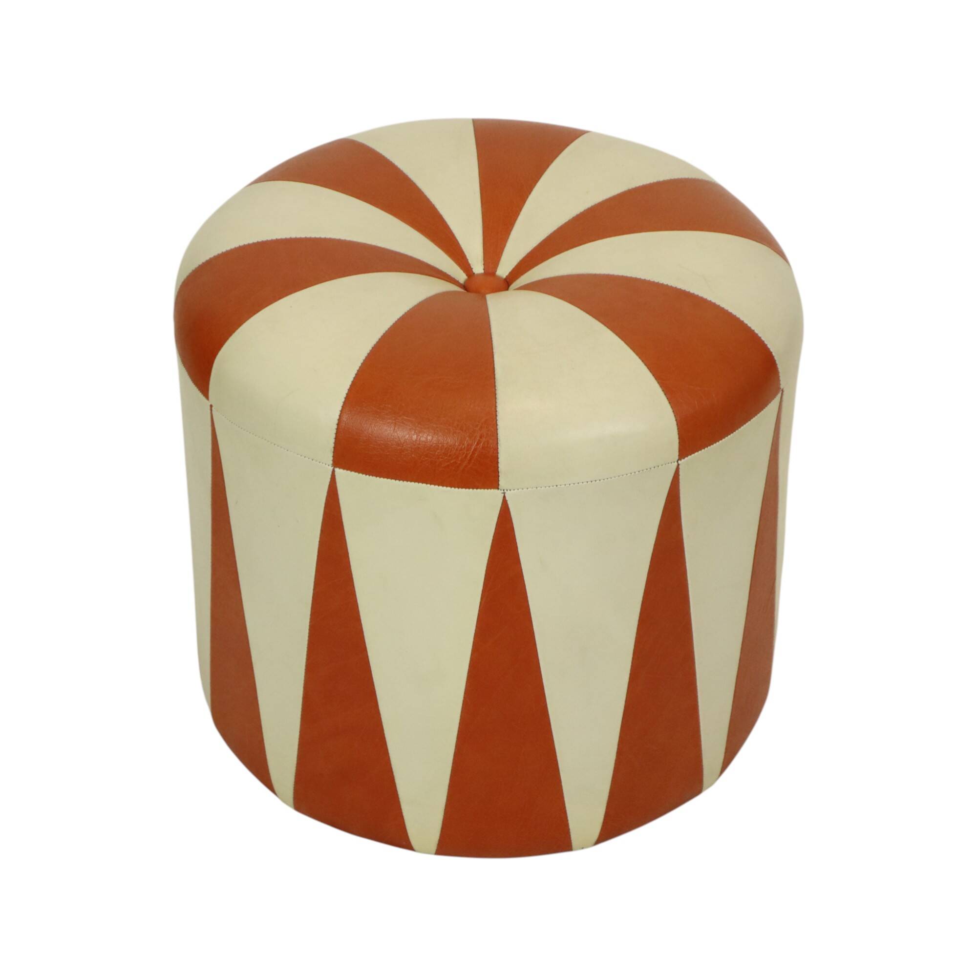 Round Vintage Pouf Orange Cream Two-Tone Skai Sixties