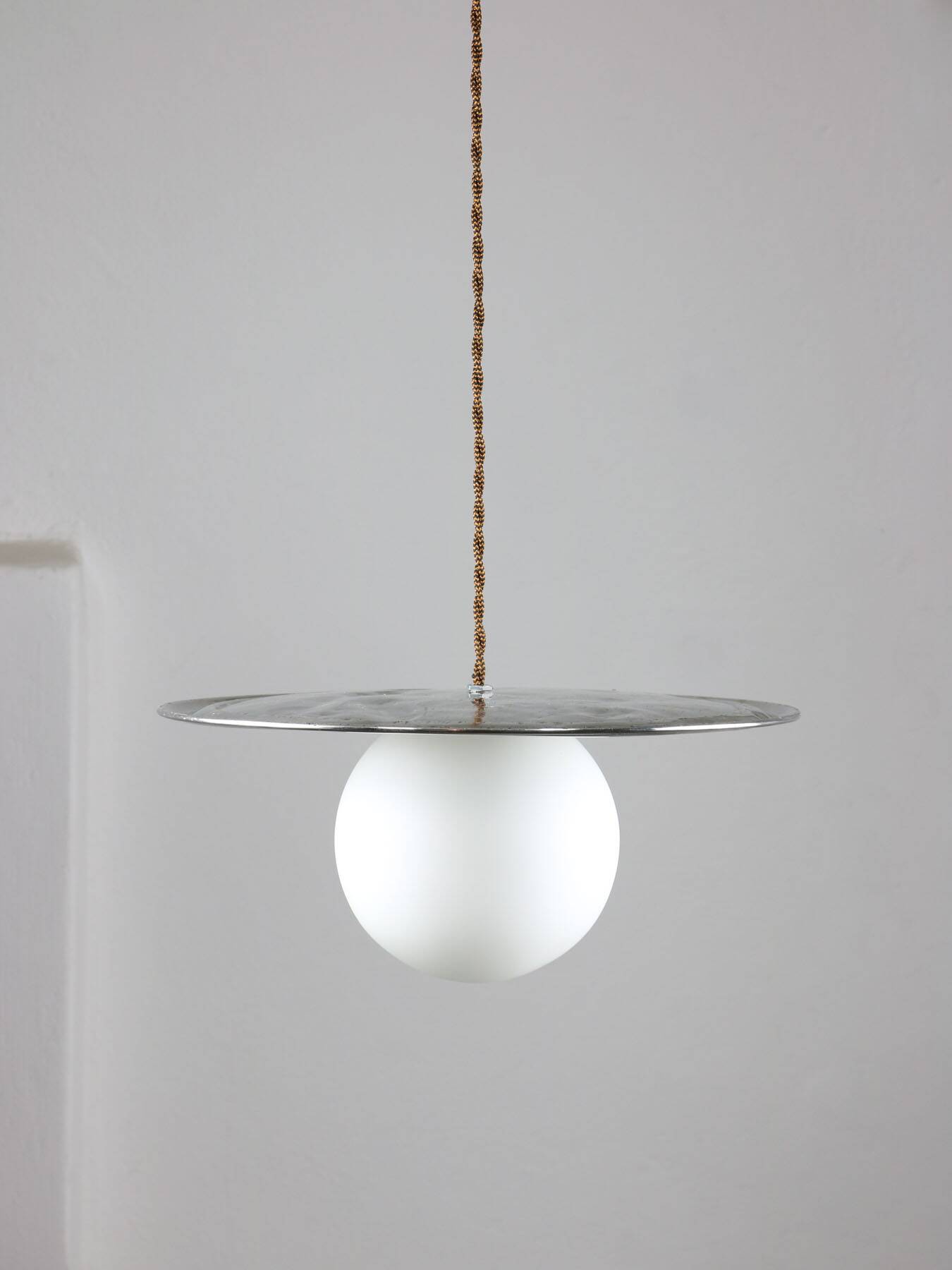 Vintage Metal and Opaline Pendant Lamp