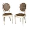 Set of 2 Louis XVI style patinated beige and cannate chairs