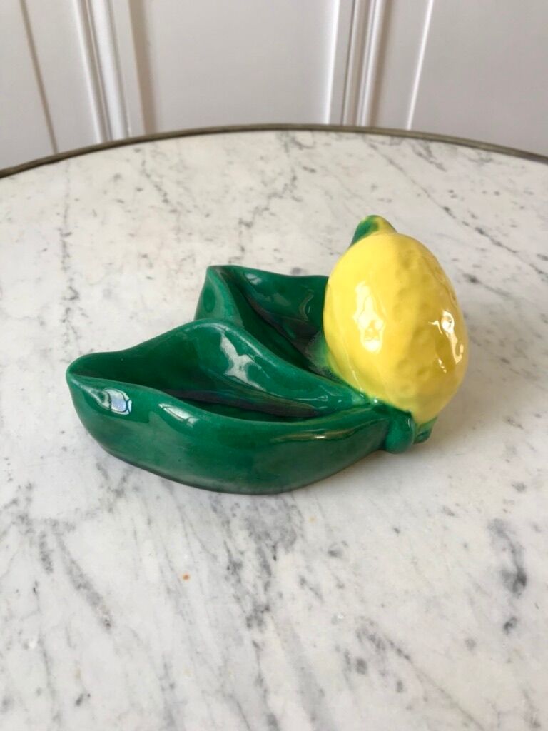 Ferlay Vallauris-style lemon ceramic pocket tray signed 1955