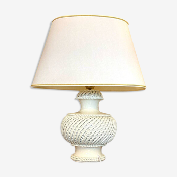 Lampe en céramique tressée et coton blanc