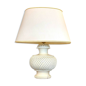 Lampe en céramique tressée et coton blanc