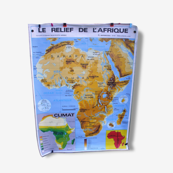 Affiche scolaire le relief de l'Afrique / les Etats 1985