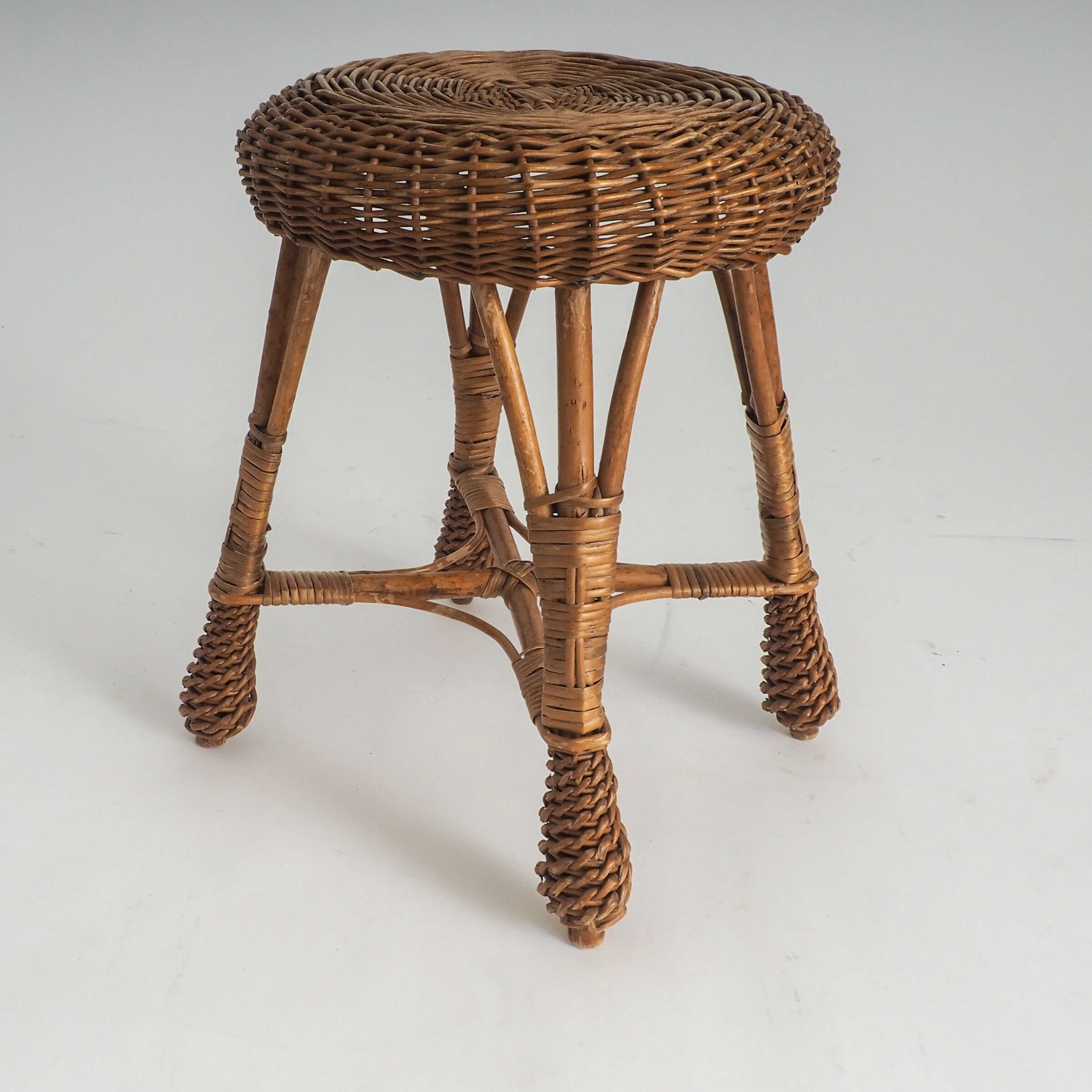 Vintage rattan & wicker stool – plant stand