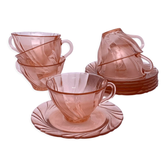 Tea set or coffee glass pink transparanr Vintage