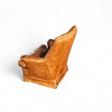 Sheep leather club chair 1970s with magazine holder