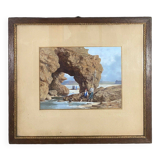 Aquarelle sur papier par Stanislas Pons pêcheurs à pied XIXe