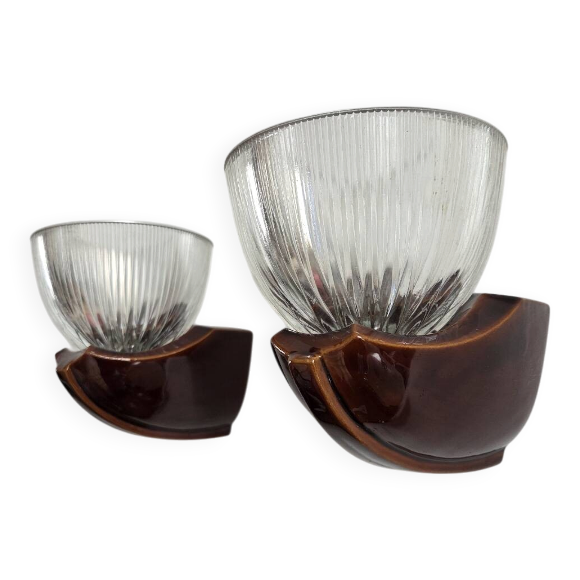 Pair of Art Deco wall lights, ceramic and holophane glass.