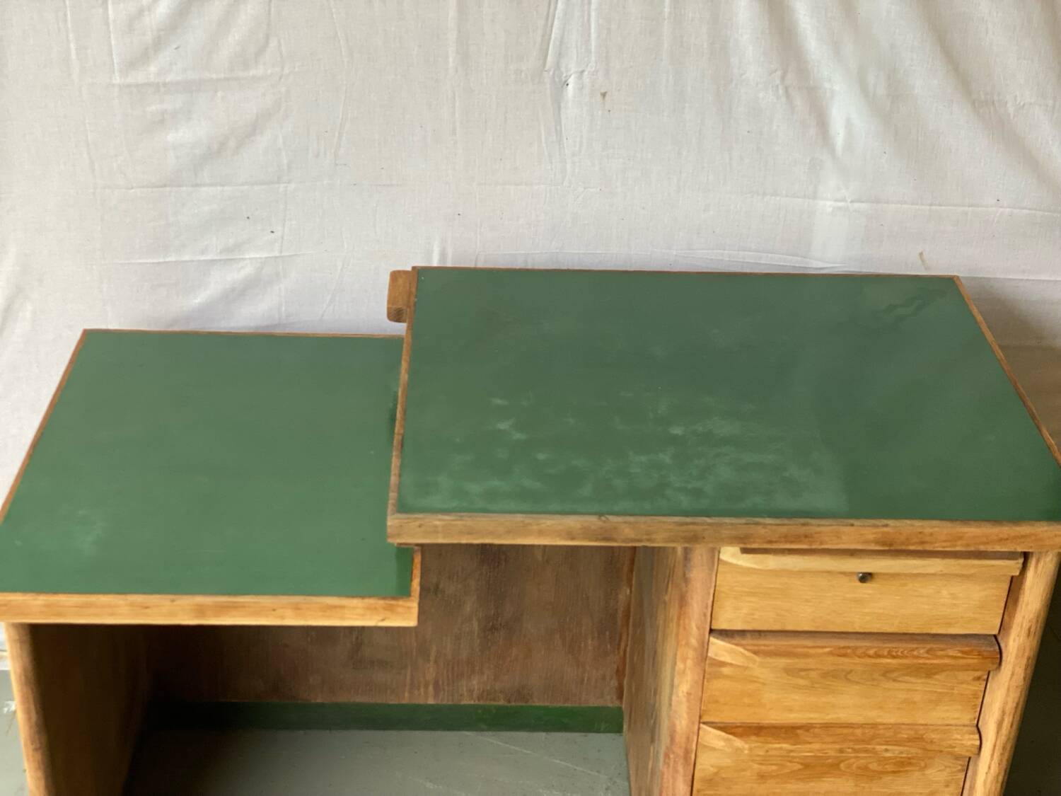 Vintage green Formica desk renovated in raw wood