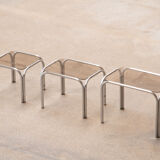 Vintage chrome and glass built-in coffee tables 1970