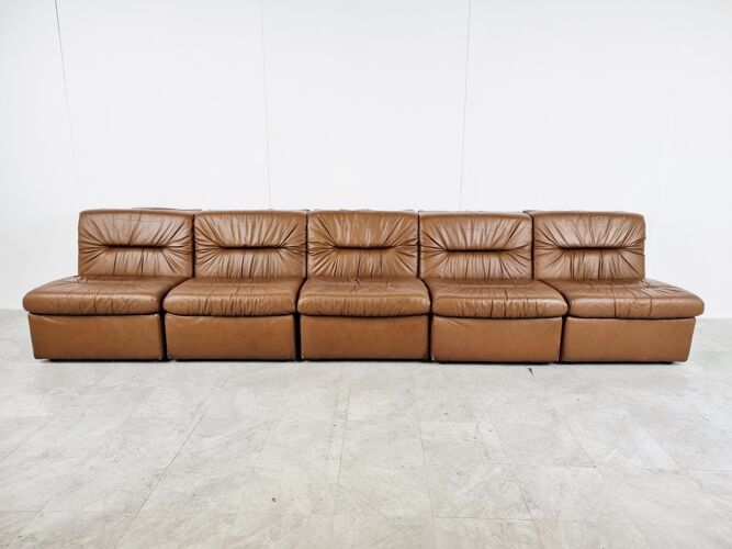 Vintage modular leather sofa, 1970s