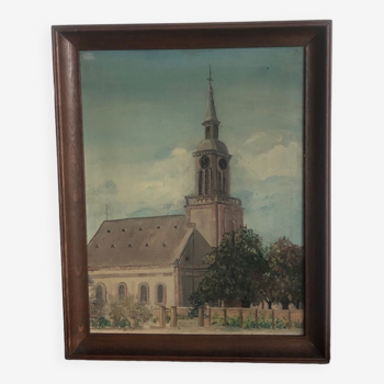Église en Alsace huile sur toile