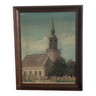 Église en Alsace huile sur toile