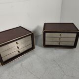 Pair of mirror and leather bedsides Ruf international, 60s/70s