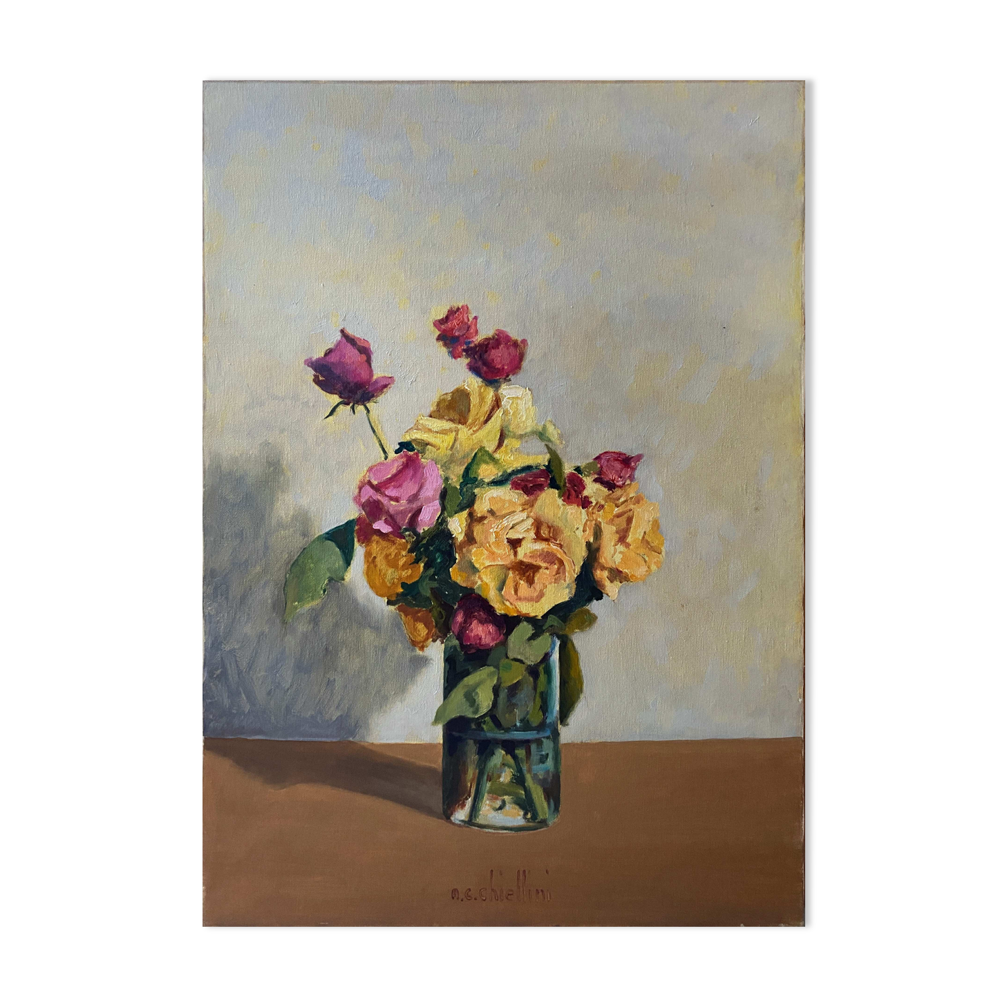 HST painting "Bouquet of flowers" by Angelo Cesare CHIELLINI (1916-1991) Italy