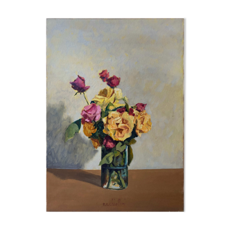 HST painting "Bouquet of flowers" by Angelo Cesare CHIELLINI (1916-1991) Italy