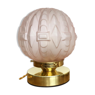 Vintage art deco globe-laying lamp in pink frosted glass