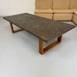 Thick slate coffee table, brutalist design from the 70s, Pia Manu style