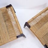Pair of lounge chairs in woven jute rope and solid wood