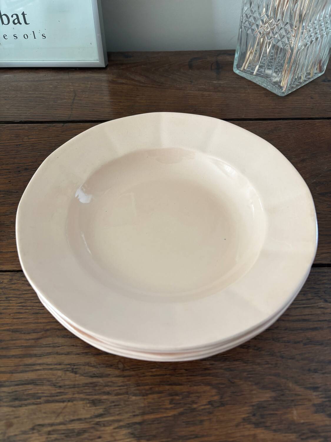 Vintage set of 8 powder pink soup plates Digoin Sarreguemines