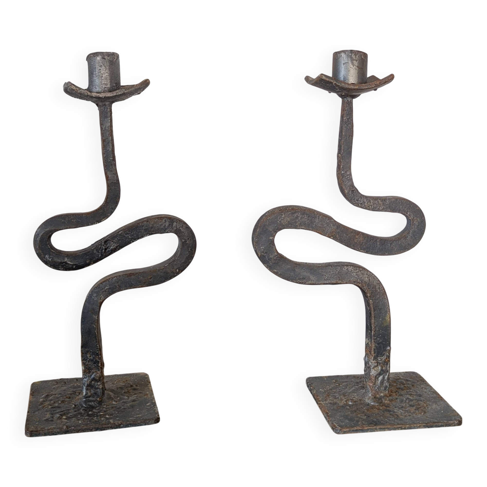 Pair of wrought iron candlesticks