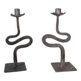 Pair of wrought iron candlesticks