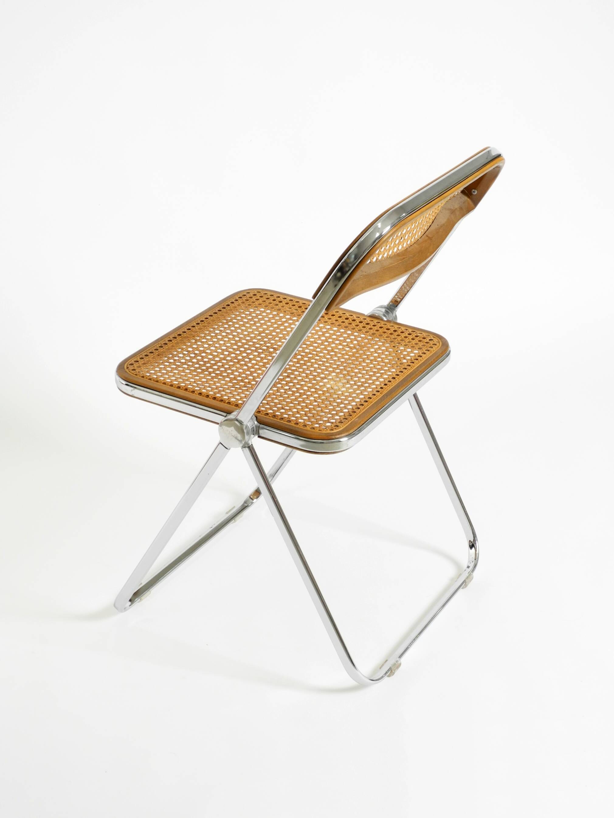 Chaise pliante Plia des années 1970 avec cannage de Vienne par Giancarlo Piretti pour Castelli