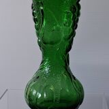 Vintage green glass vase with a fruit design in very good condition.