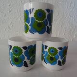 6 MUGS vintage flowers LOTUS 562112 Arcopal FRANCE orange blue