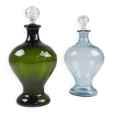 Danish Art Deco Blue and Green Glass Decanters, 1930s, Set of 2