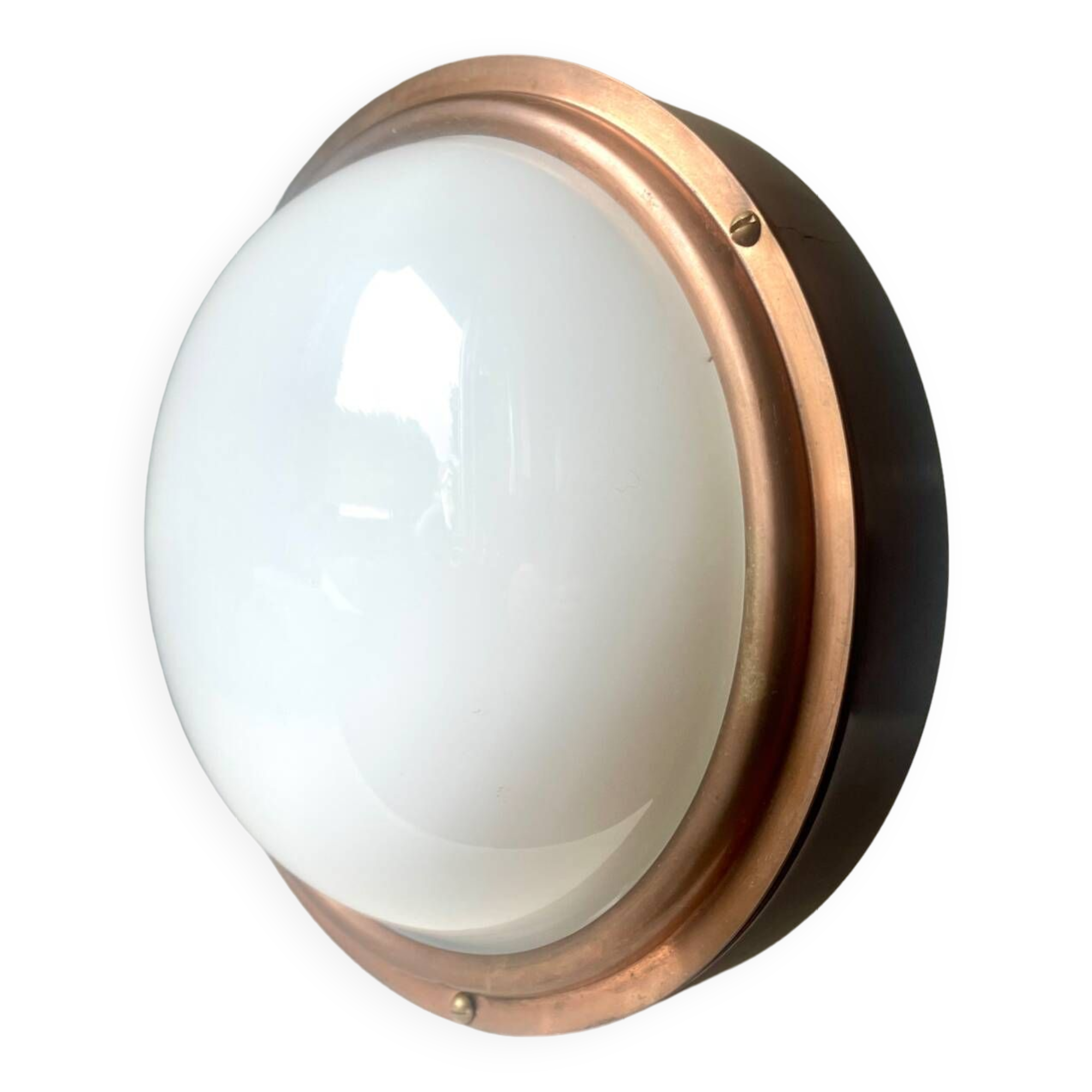 Vintage  wall or ceiling light in Mahogany & copper with  glass from a yacht