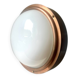 Vintage  wall or ceiling light in Mahogany & copper with  glass from a yacht