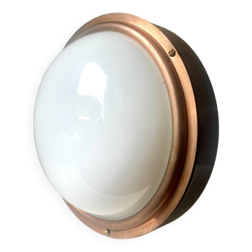 Vintage  wall or ceiling light in Mahogany & copper with  glass from a yacht