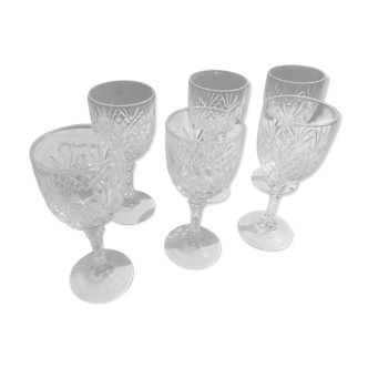 Verres à pied liqueur en cristal taillé, motifs étoiles et feuilles