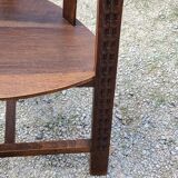 Set of three brutalist tripod armchairs in carved solid oak