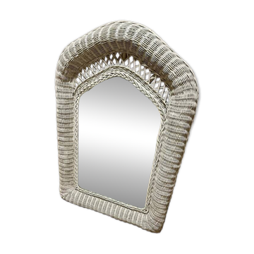 Miroir blanc rotin vintage