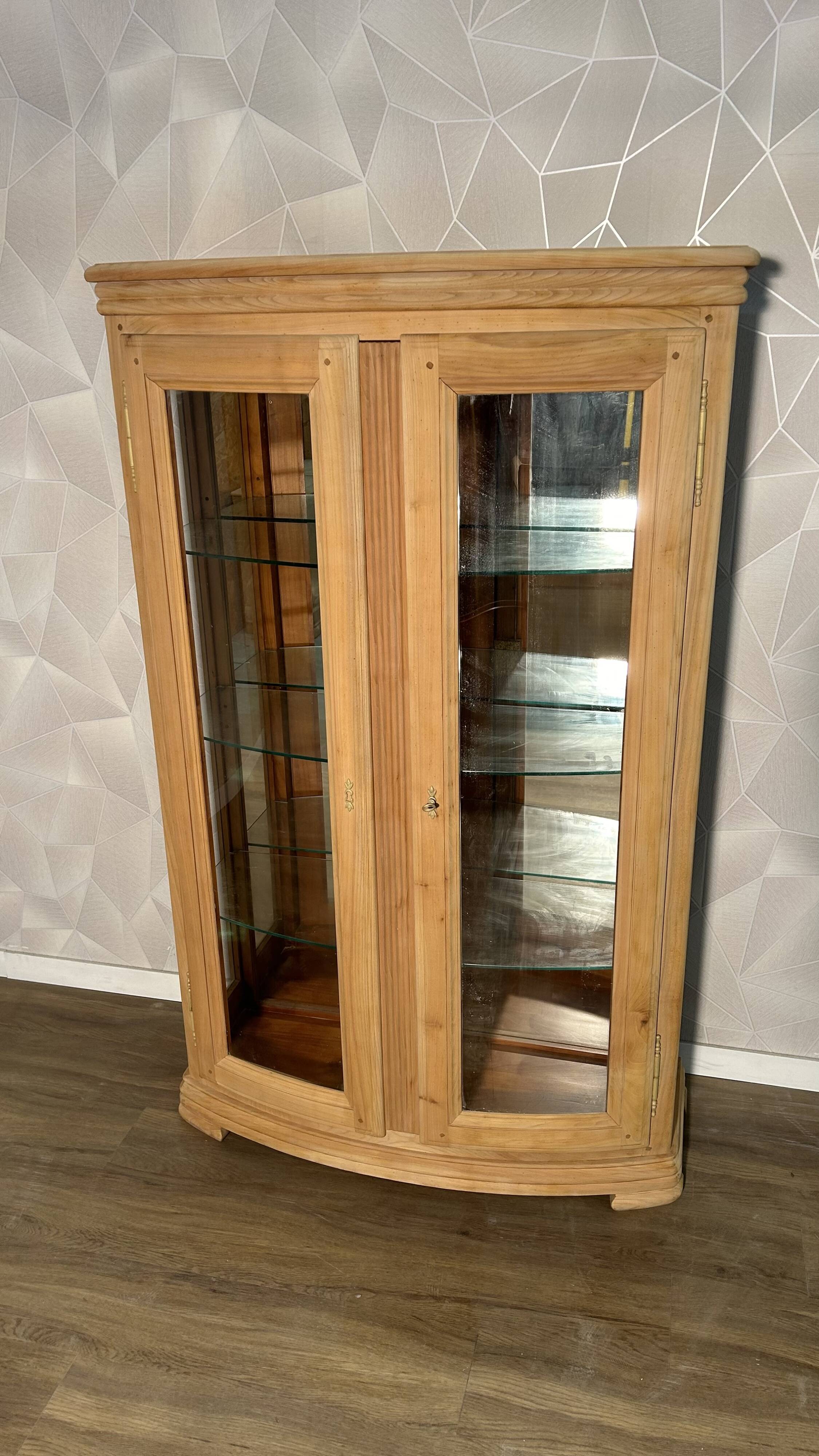Louis-Philippe display case in stripped solid wood