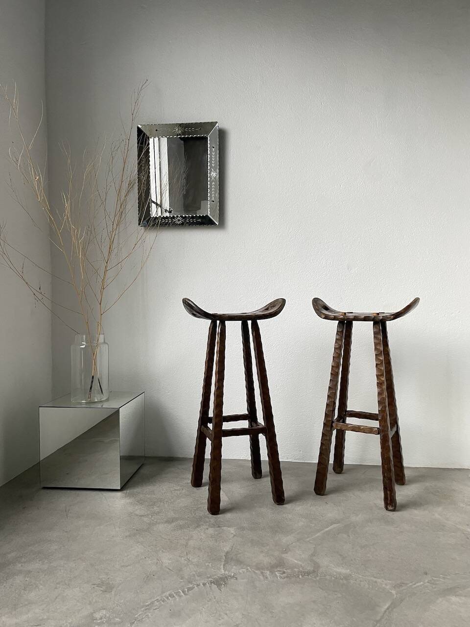 Pair of brutalist high stools