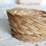 Vintage Round Natural Wicker Basket - Rustic Cross Weave