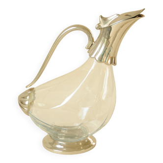 Vintage Duck Wine Carafe – Original Glass and Silver-Plated Decanter