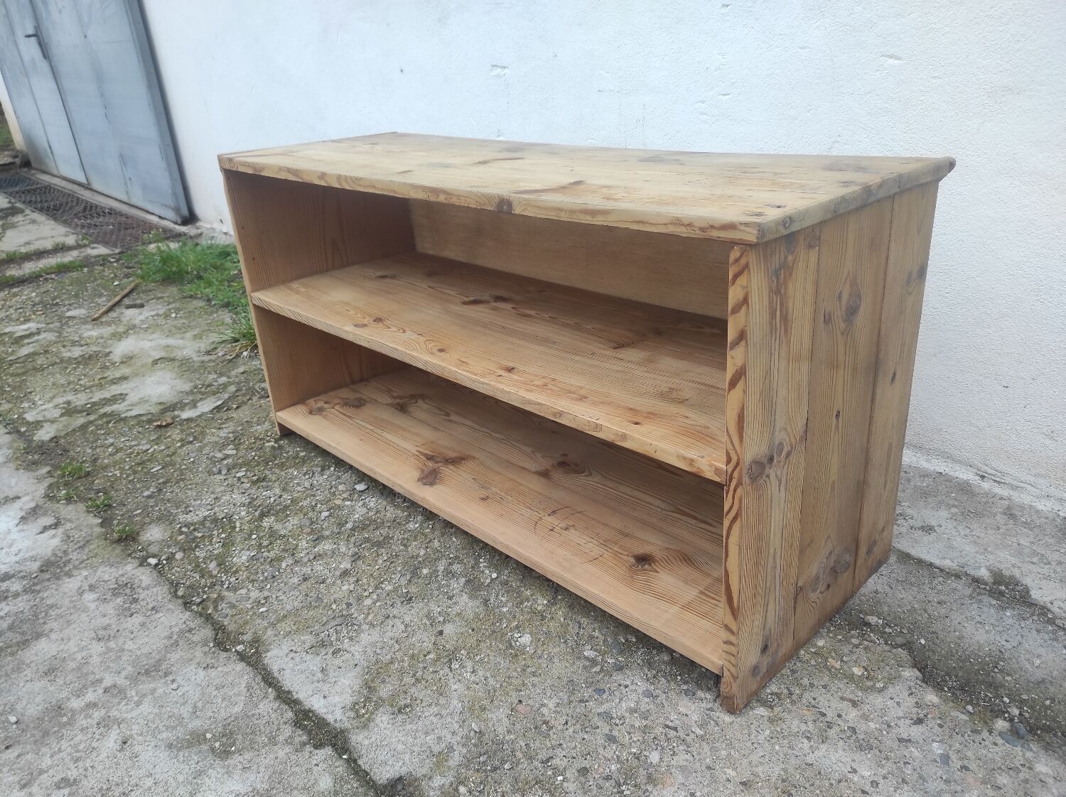 Old TV cabinet shelf low workshop shelf vintage raw fir rustic style
