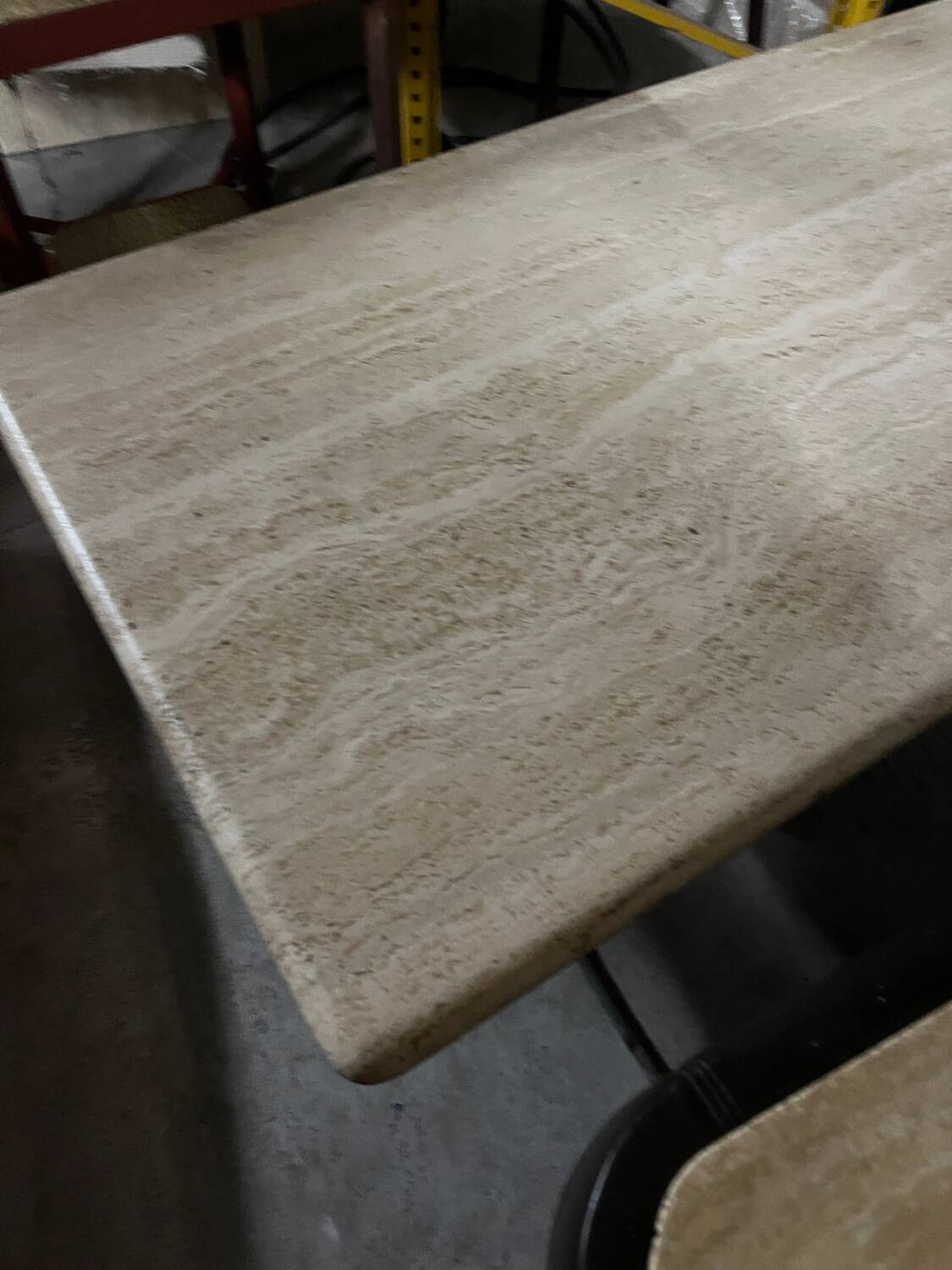 Light beige travertine Italian minimalist coffee table, solid natural stone 1980s