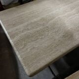 Light beige travertine Italian minimalist coffee table, solid natural stone 1980s