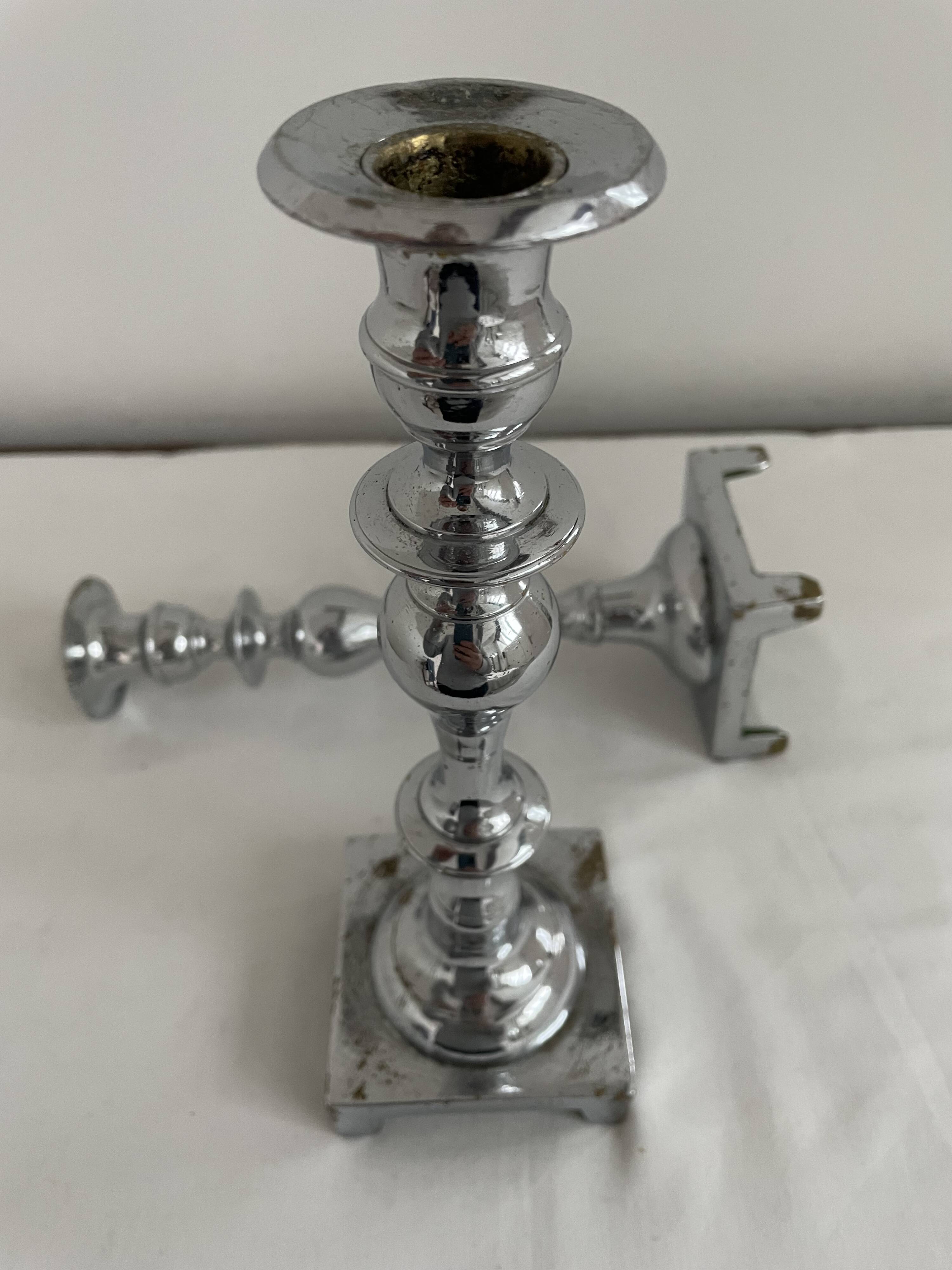 Large antique silver plated candlesticks, square base, pair, classic