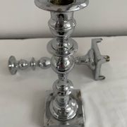 Large antique silver plated candlesticks, square base, pair, classic