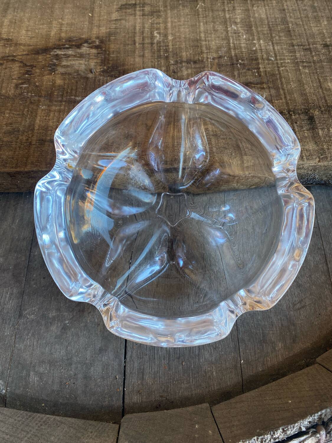 Vintage daum crystal petal shaped ashtray pocket video #d9