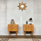 Pair of nightstands feet spindles bedside end of vintage sofa old 1950 1960 retro